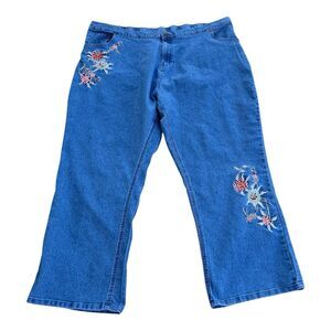 American Sweetheart Womens Plus 24WP High-Rise Jeans Blue Denim Embroidered Boho